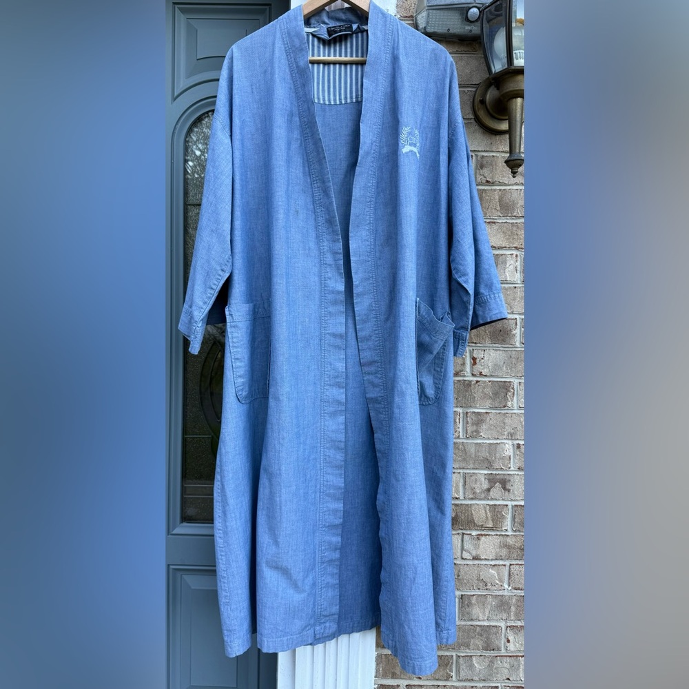 Men's Blue Cotton Kimono Robe